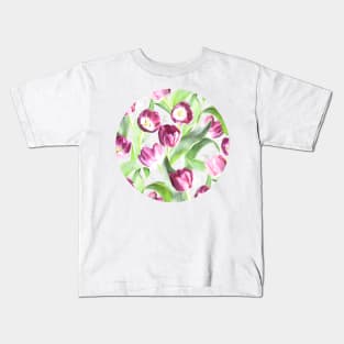 Deep Magenta Tulips on Creamy Peach Kids T-Shirt